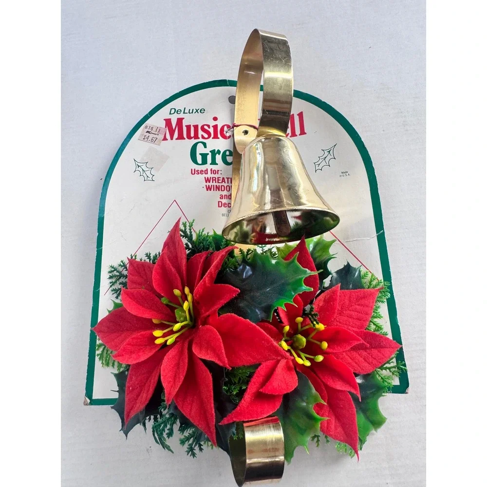 Vintage Deluxe Musical Bell Greeter Poinsettia Christmas Door Wreath Decor Kmart